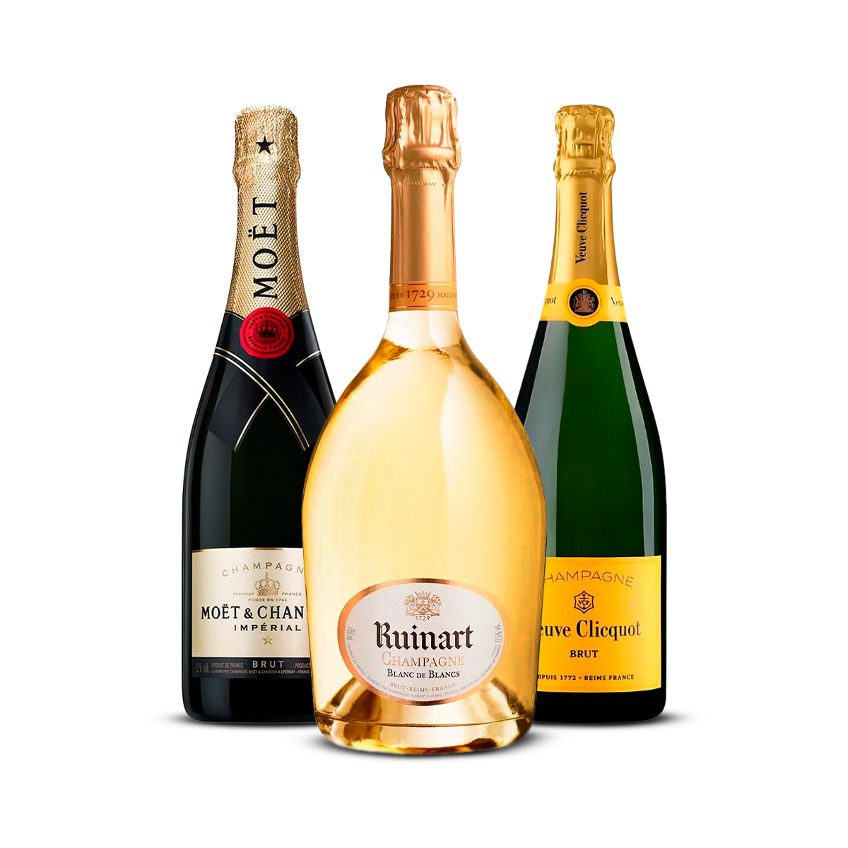 PACK 3 CHAMPAGNES ICÔNES - Ruinart Blanc de Blancs, Veuve Clicquot Brut Carte Jaune, Moët & Chandon Impérial Brut