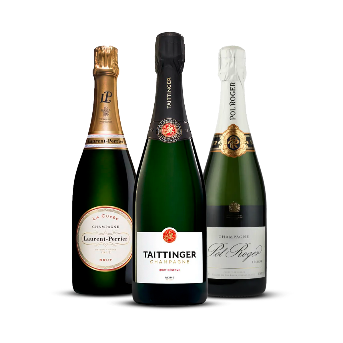PACK 3 CHAMPAGNES CLASSIQUE - Laurent-Perrier La Cuvée Brut, Taittinger Brut Réserve, Pol Roger Brut Réserve