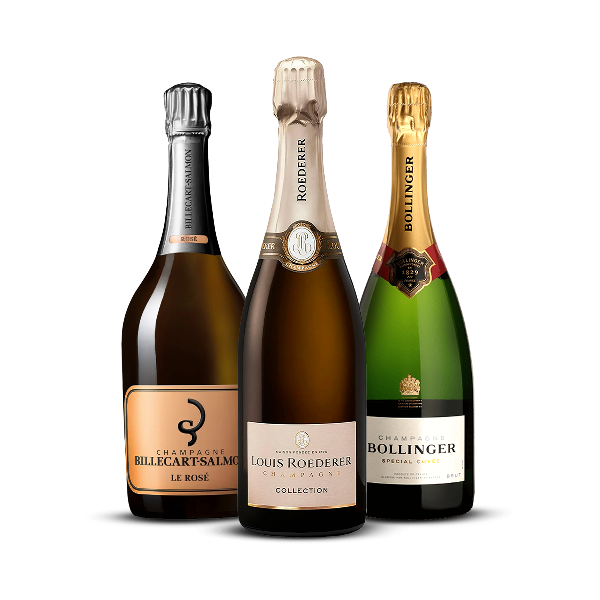 PACK 3 CHAMPAGNES PRESTIGE - Billecart-Salmon Brut Rosé, Louis Roederer Collection, Bollinger Special Cuvée