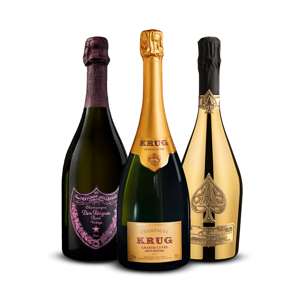 PACK 3 CHAMPAGNES LÉGENDE ABSOLUE - Krug Grande Cuvée, Dom Pérignon Rosé Vintage, Armand de Brignac Brut Gold